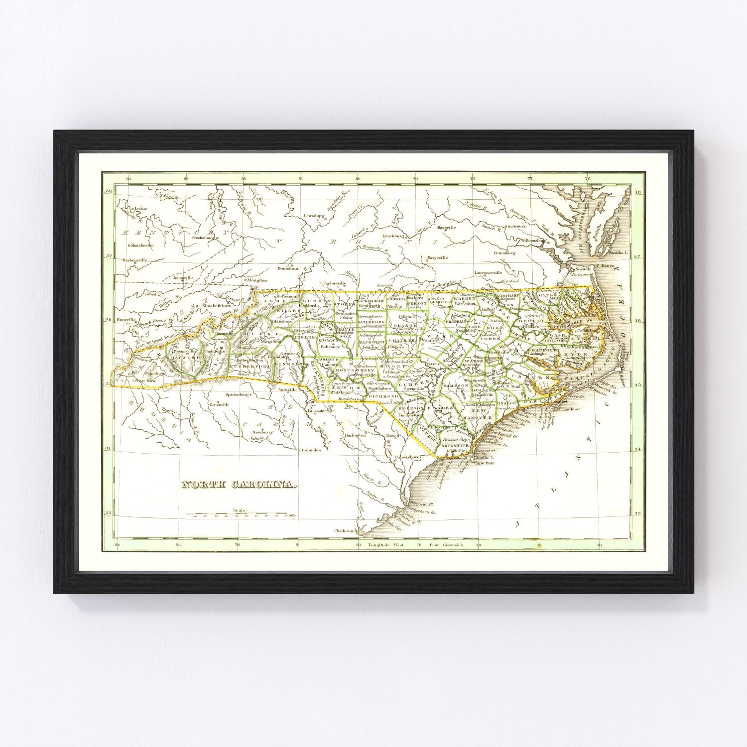vintage map of North Carolina, 1835