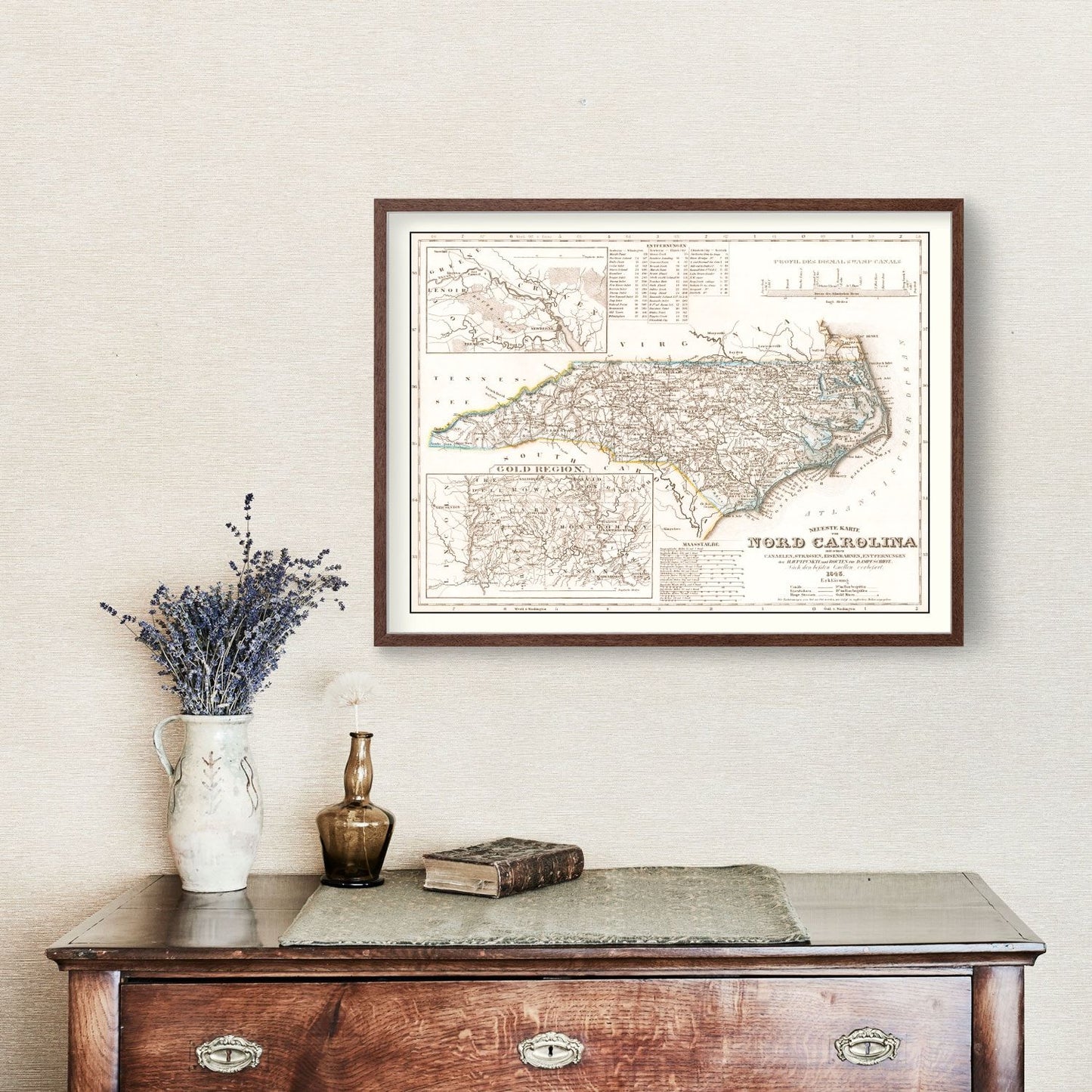 Vintage Map of North Carolina, 1845