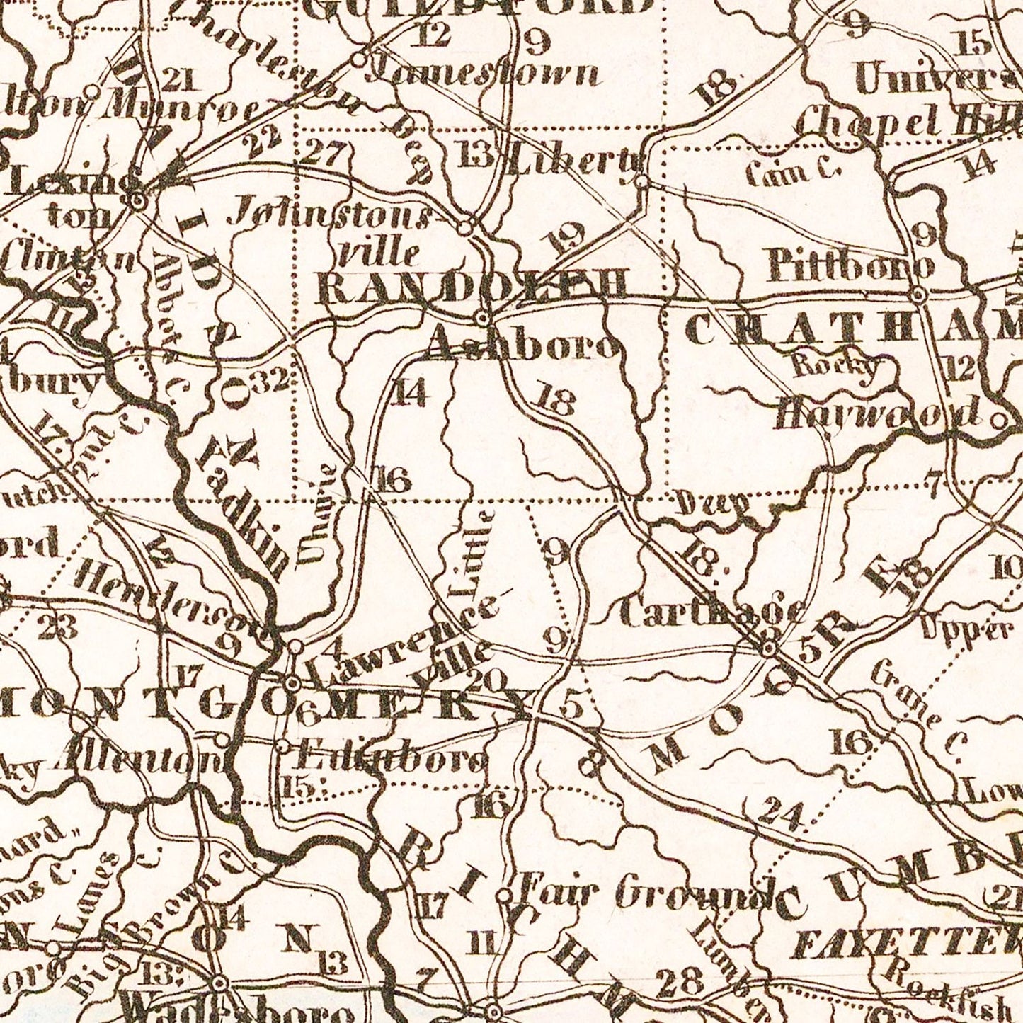 Vintage Map of North Carolina, 1845