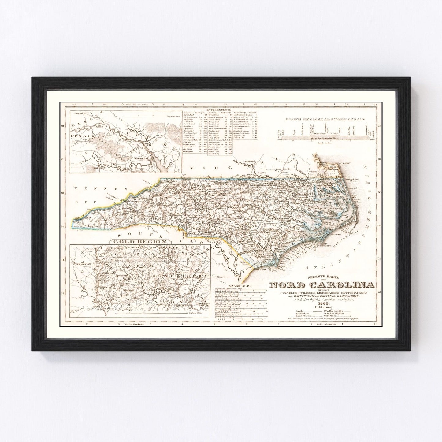 vintage map of North Carolina, 1845