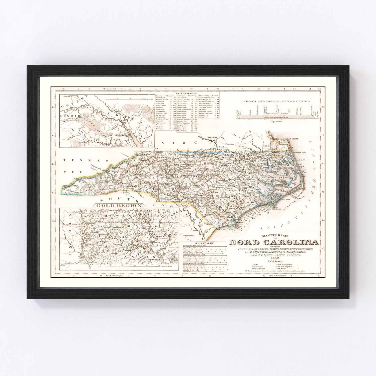 vintage map of North Carolina, 1845