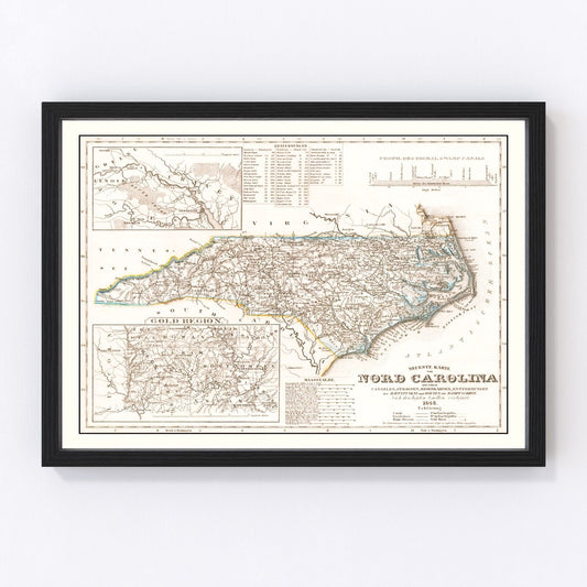 vintage map of North Carolina, 1845