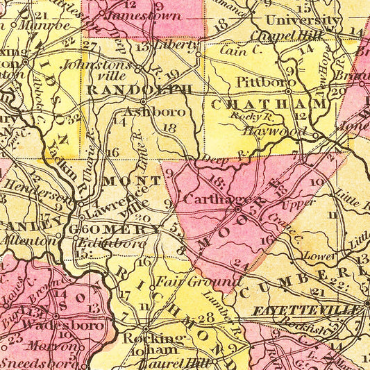 Vintage Map of North Carolina, 1847