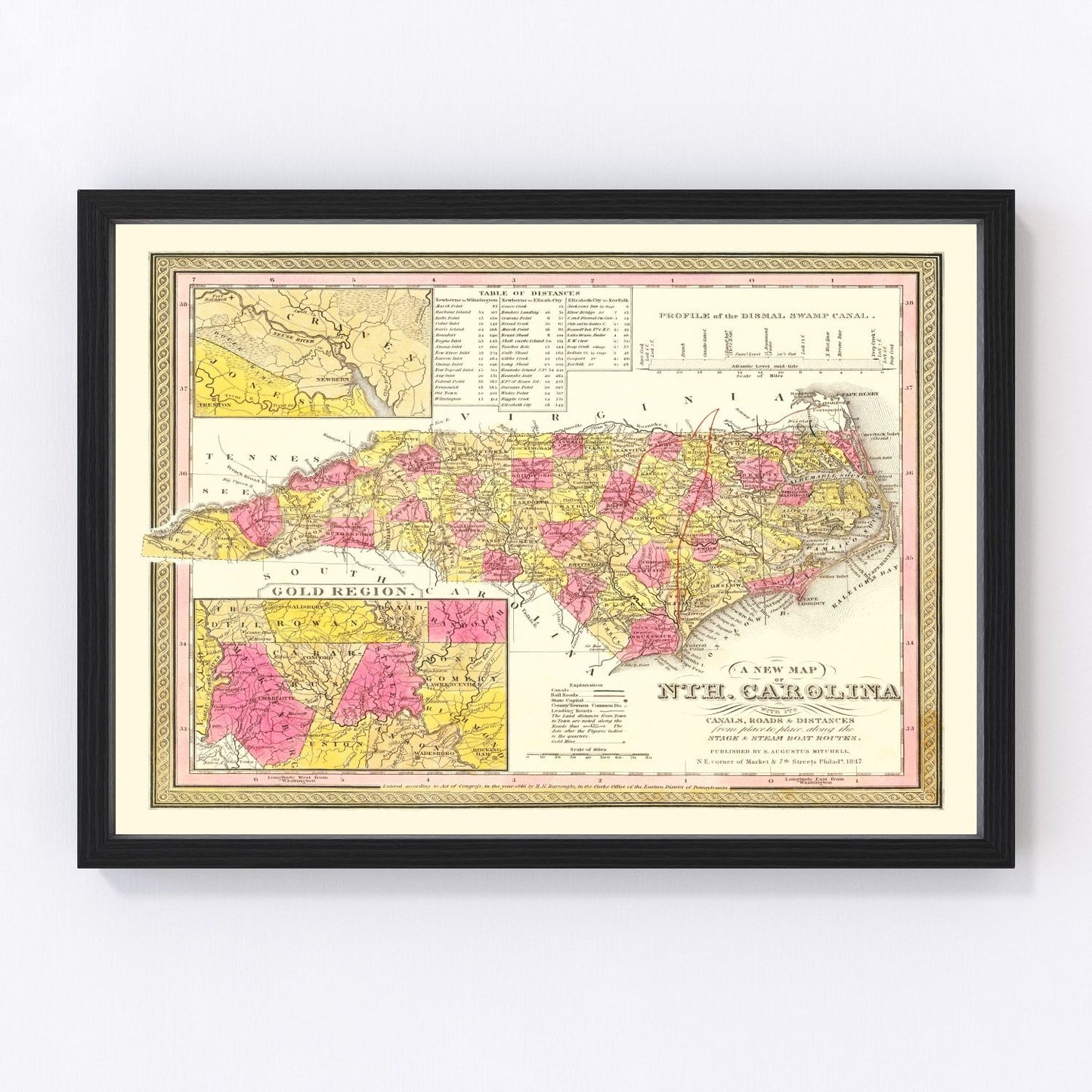 vintage map of North Carolina, 1847