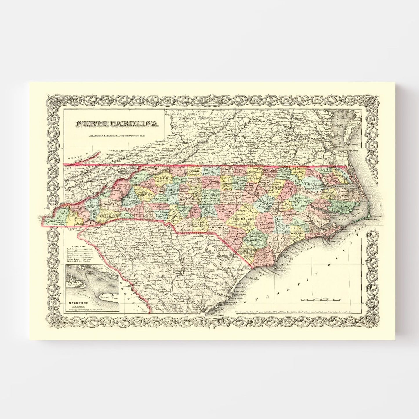 Vintage Map of North Carolina, 1856