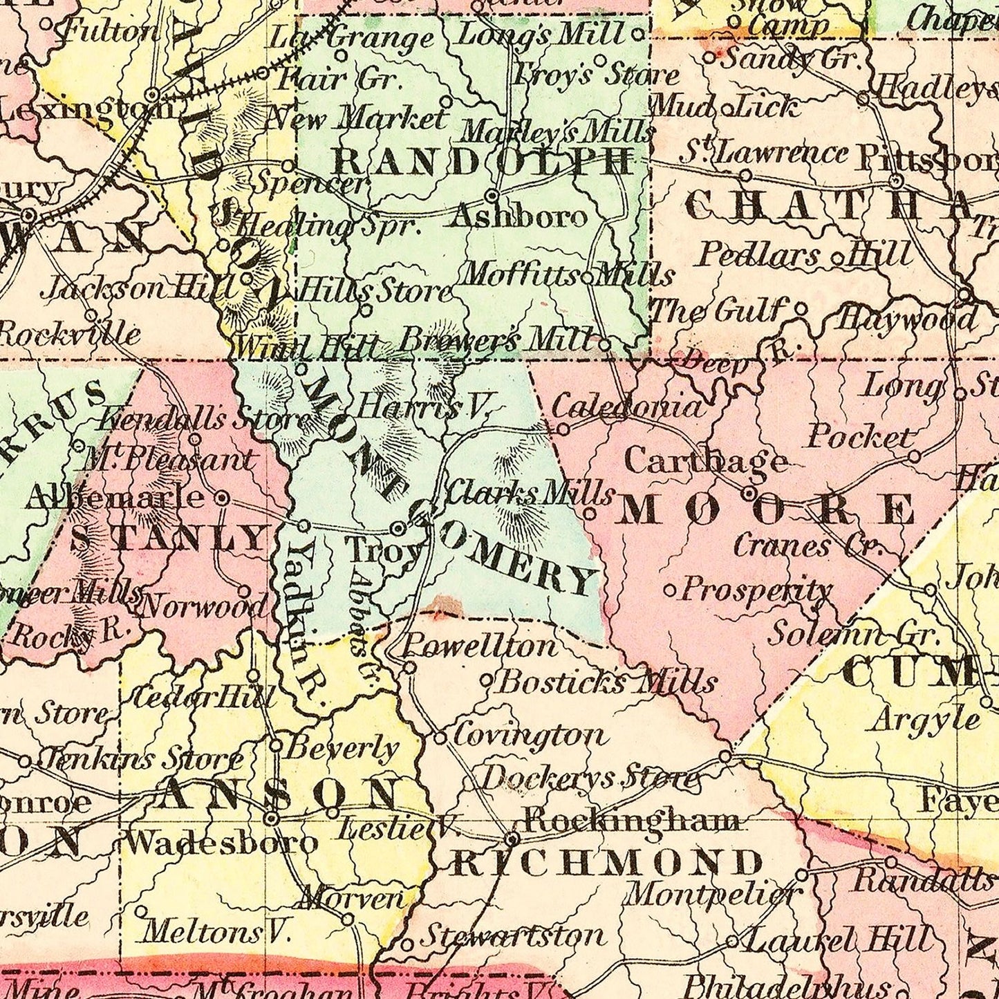 Vintage Map of North Carolina, 1856
