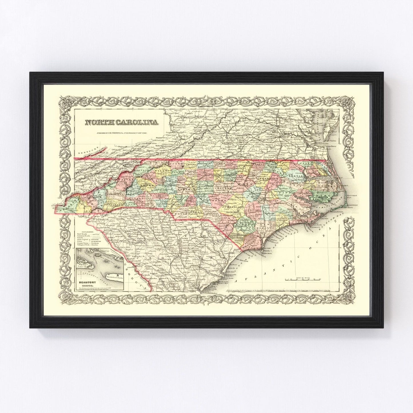 vintage map of North Carolina, 1856