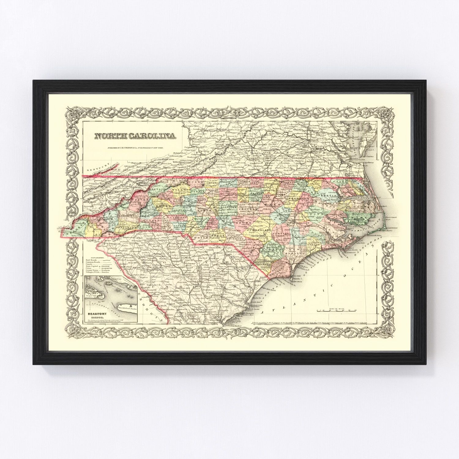 vintage map of North Carolina, 1856