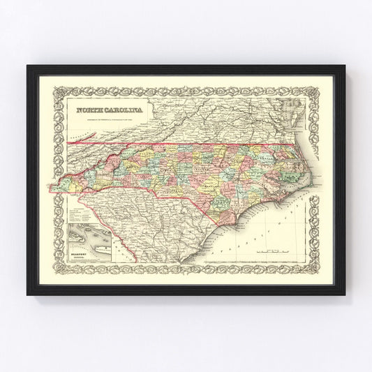 vintage map of North Carolina, 1856