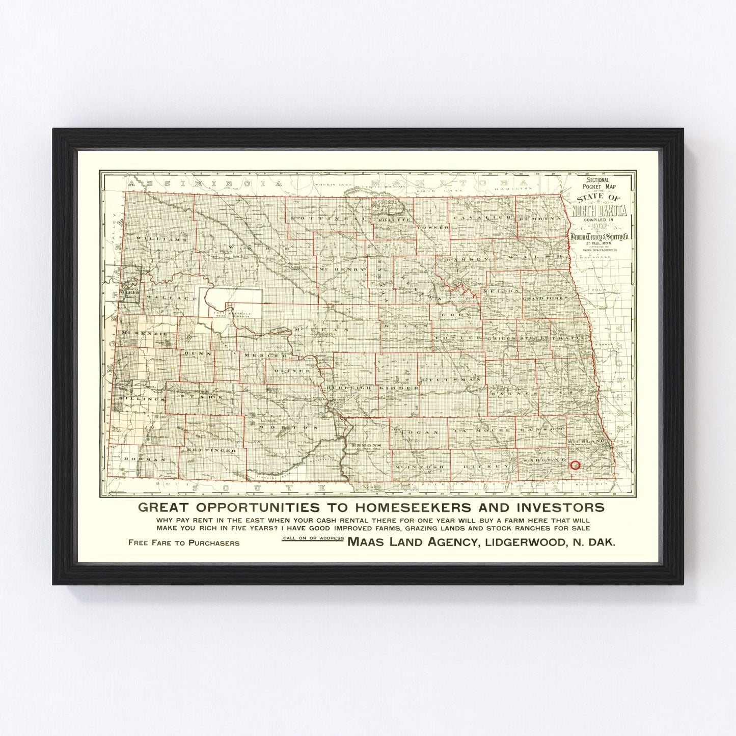 vintage map of North Dakota, 1902