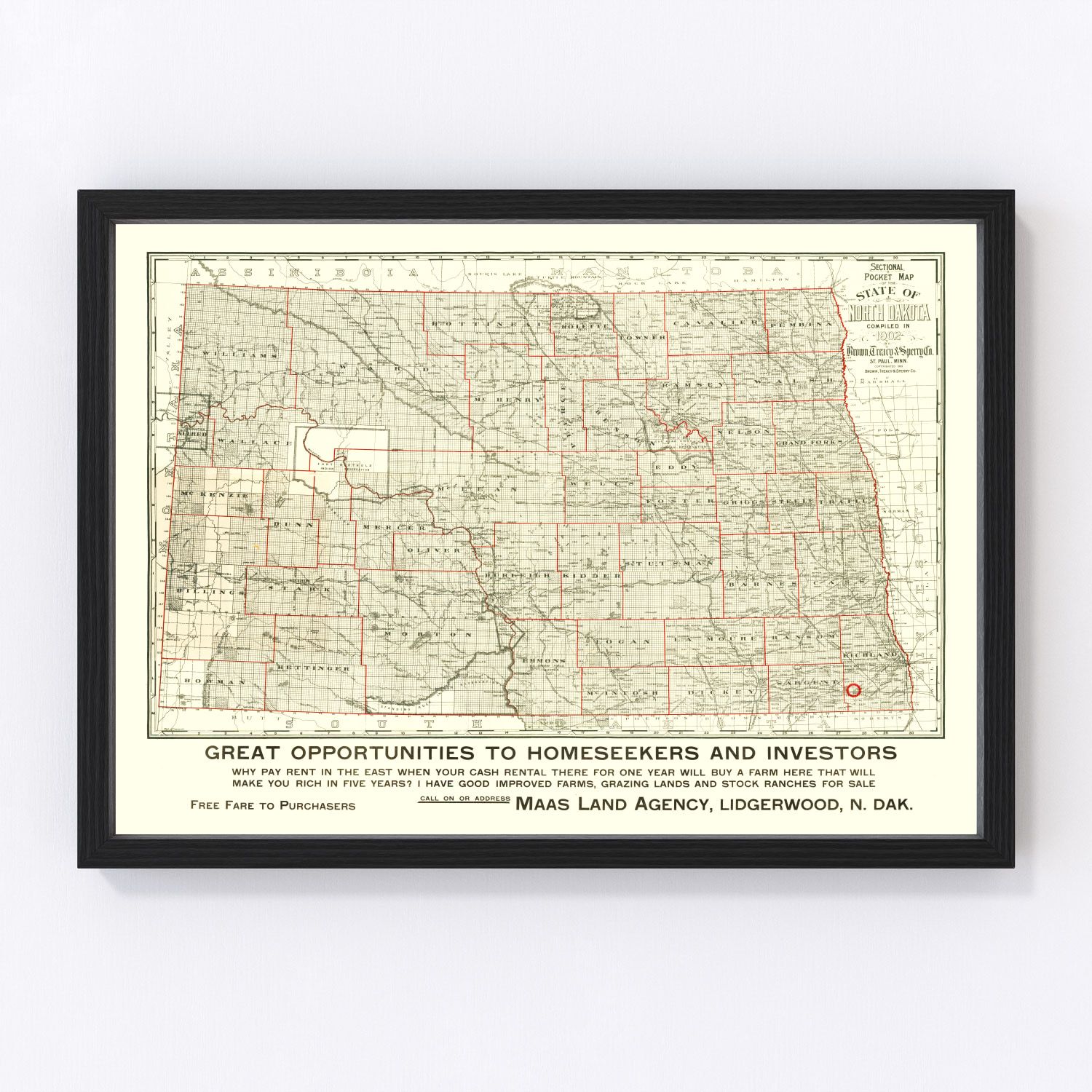 vintage map of North Dakota, 1902