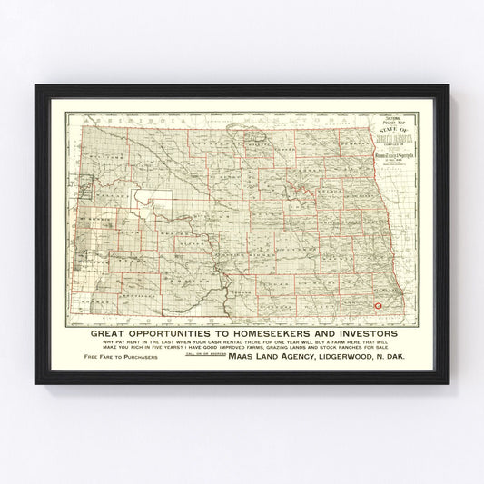 vintage map of North Dakota, 1902