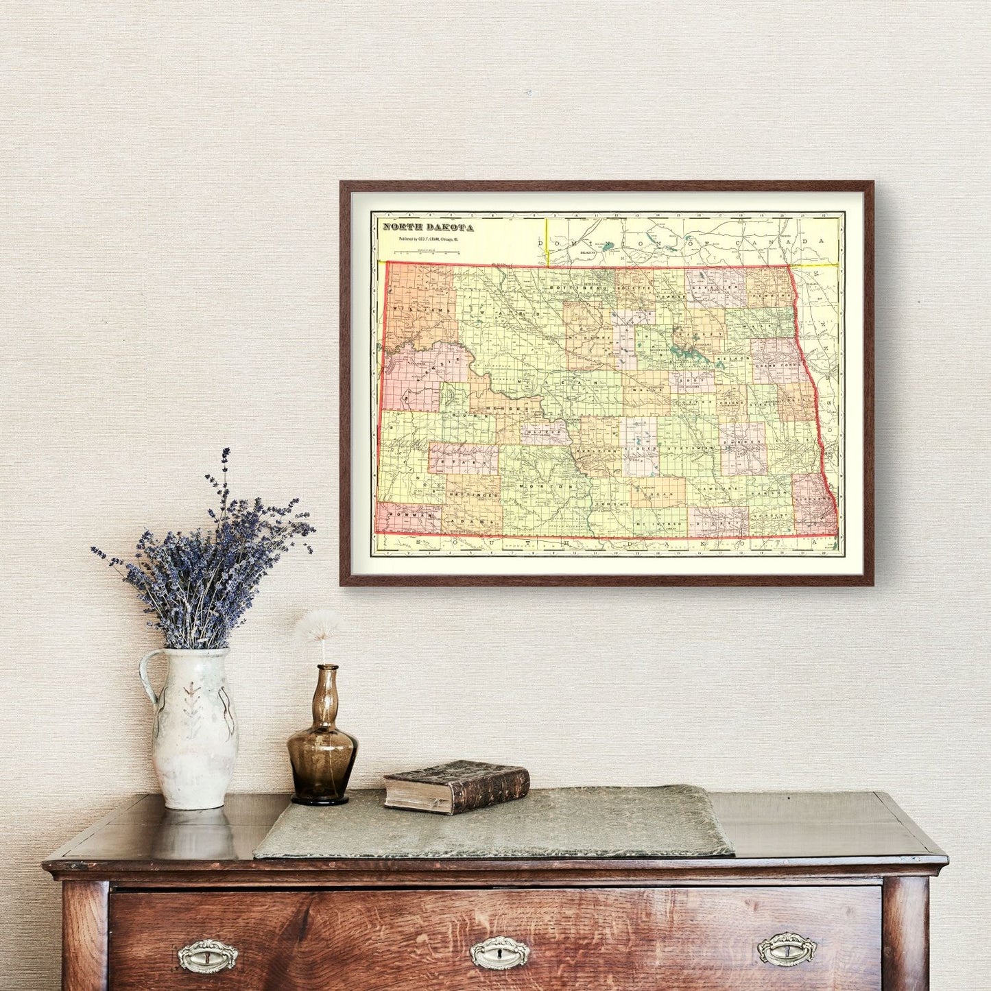 Vintage Map of North Dakota, 1909