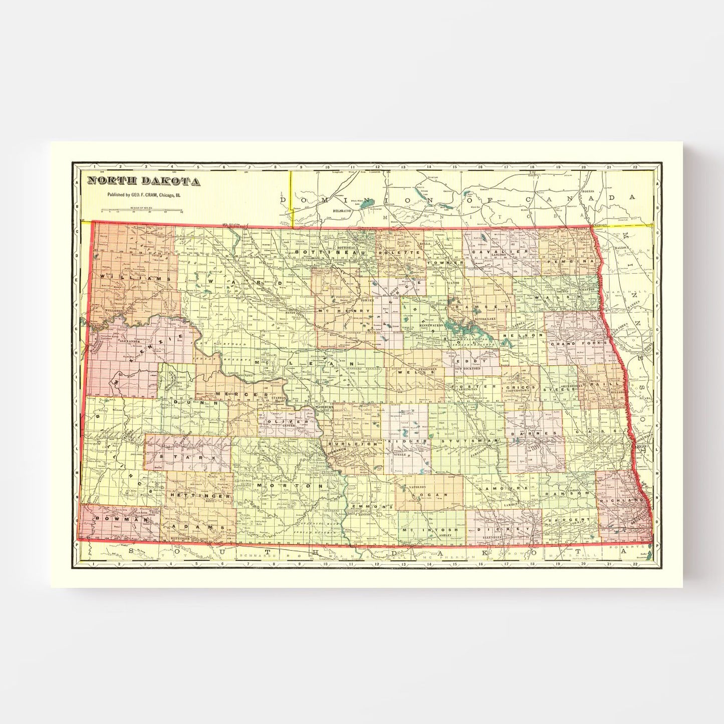 Vintage Map of North Dakota, 1909