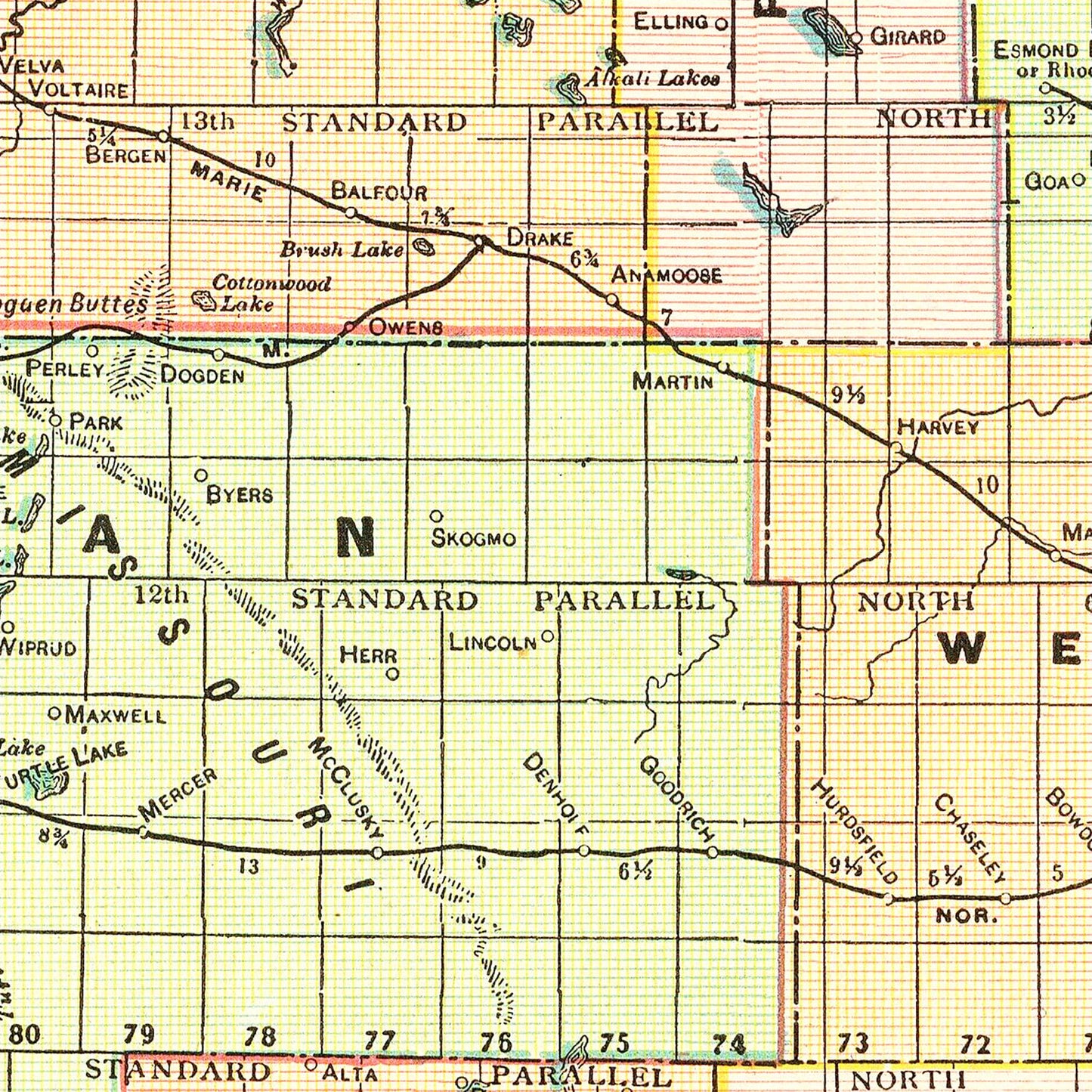 Vintage Map of North Dakota, 1909