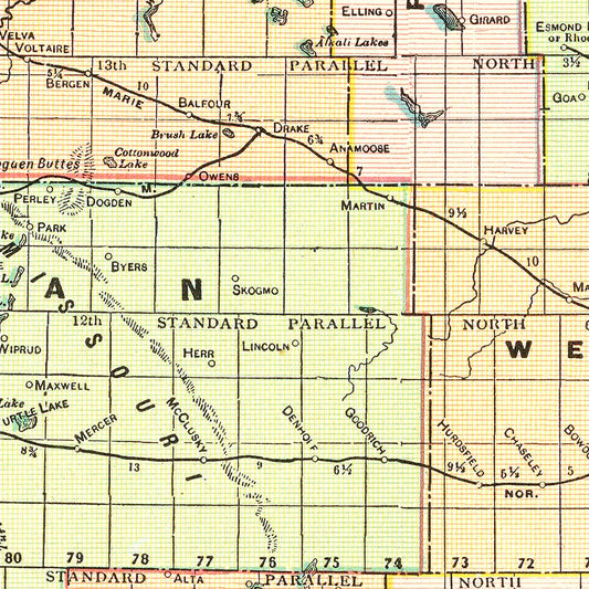 Vintage Map of North Dakota, 1909