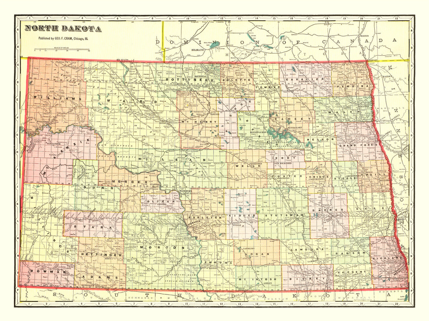 Vintage Map of North Dakota, 1909