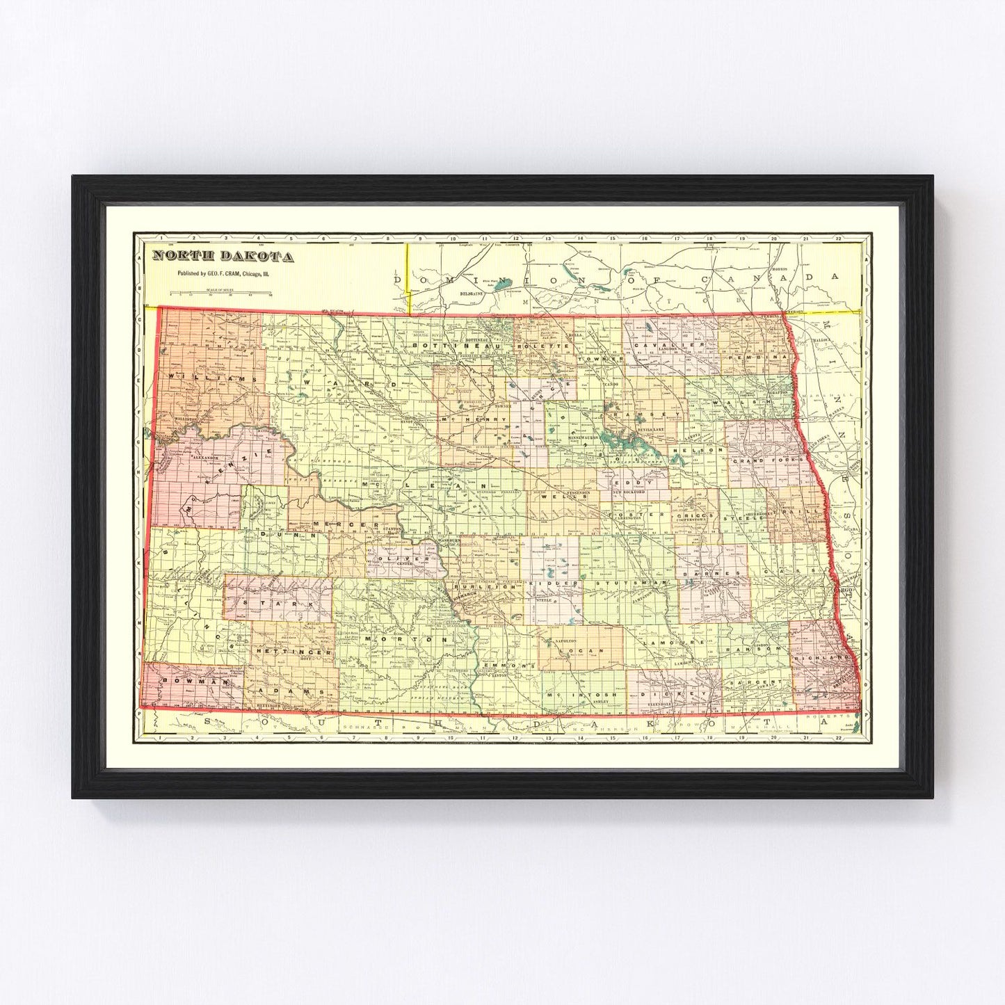 vintage map of North Dakota, 1909
