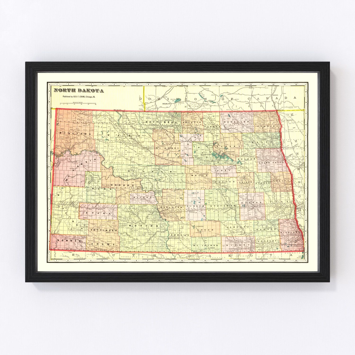 vintage map of North Dakota, 1909