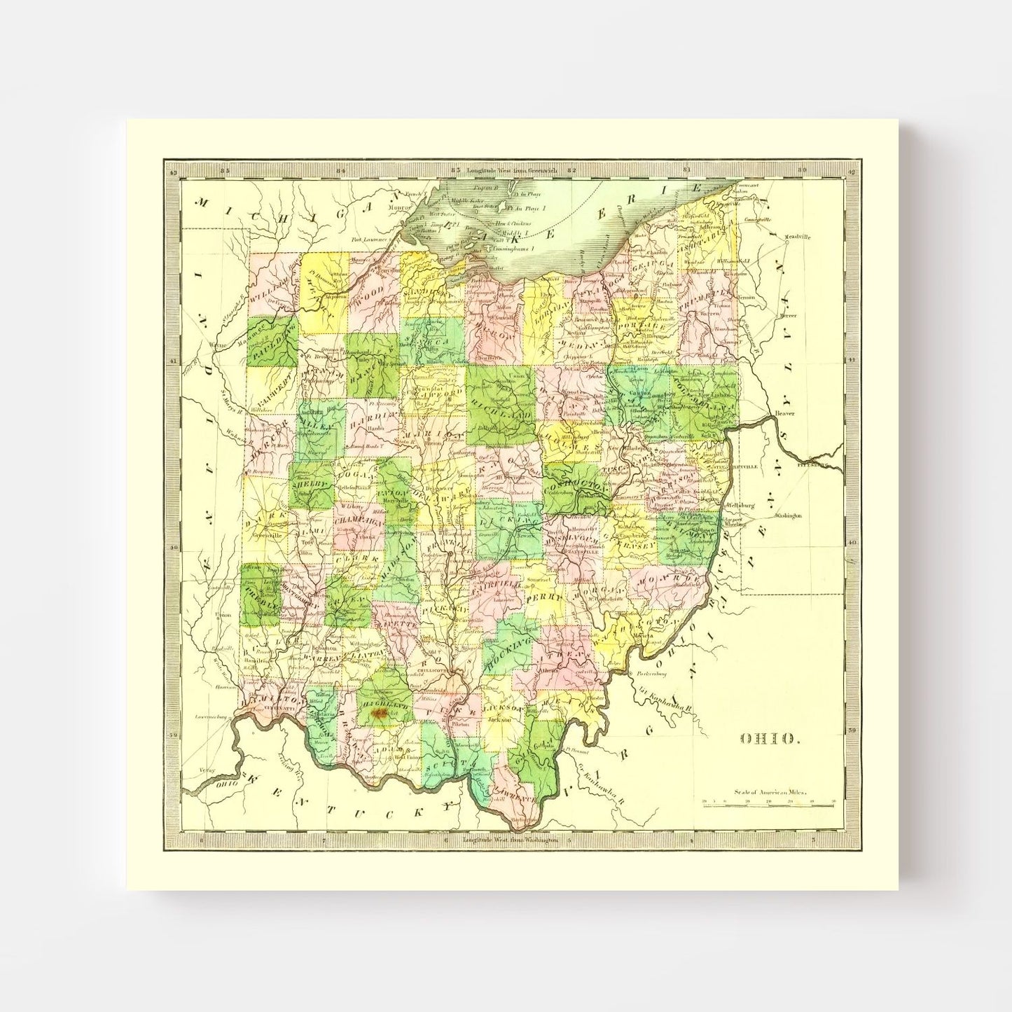Vintage Map of Ohio, 1836