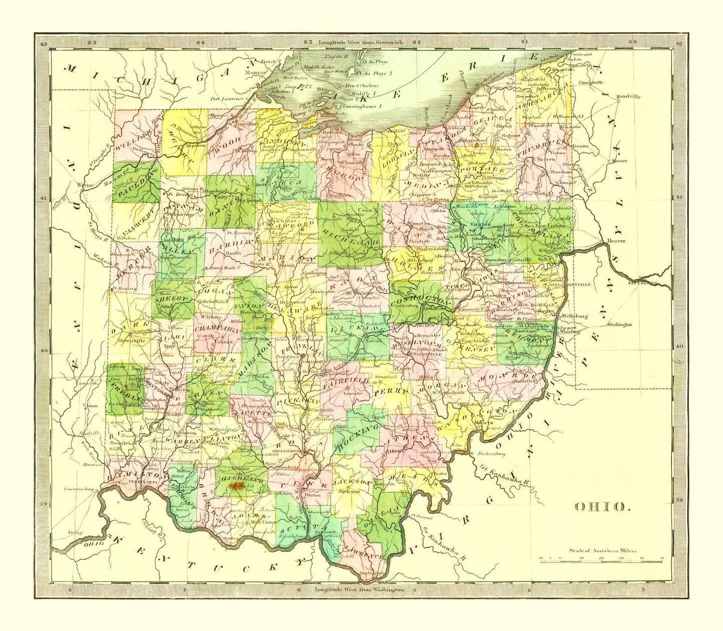 Vintage Map of Ohio, 1836