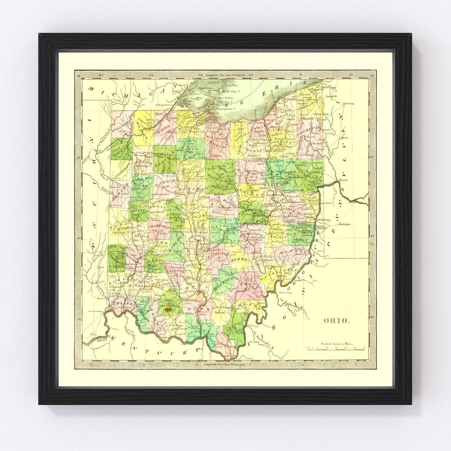 vintage map of Ohio, 1836