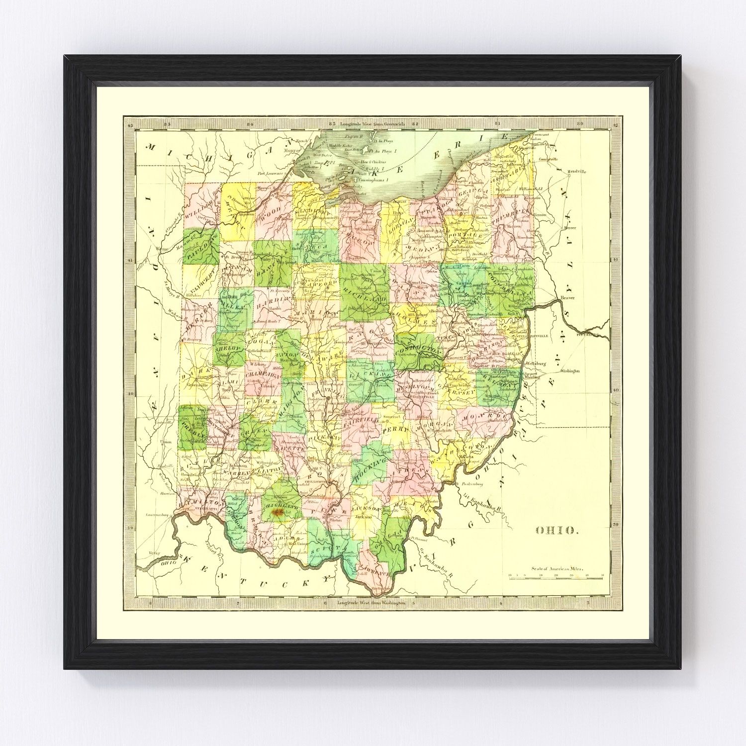 vintage map of Ohio, 1836