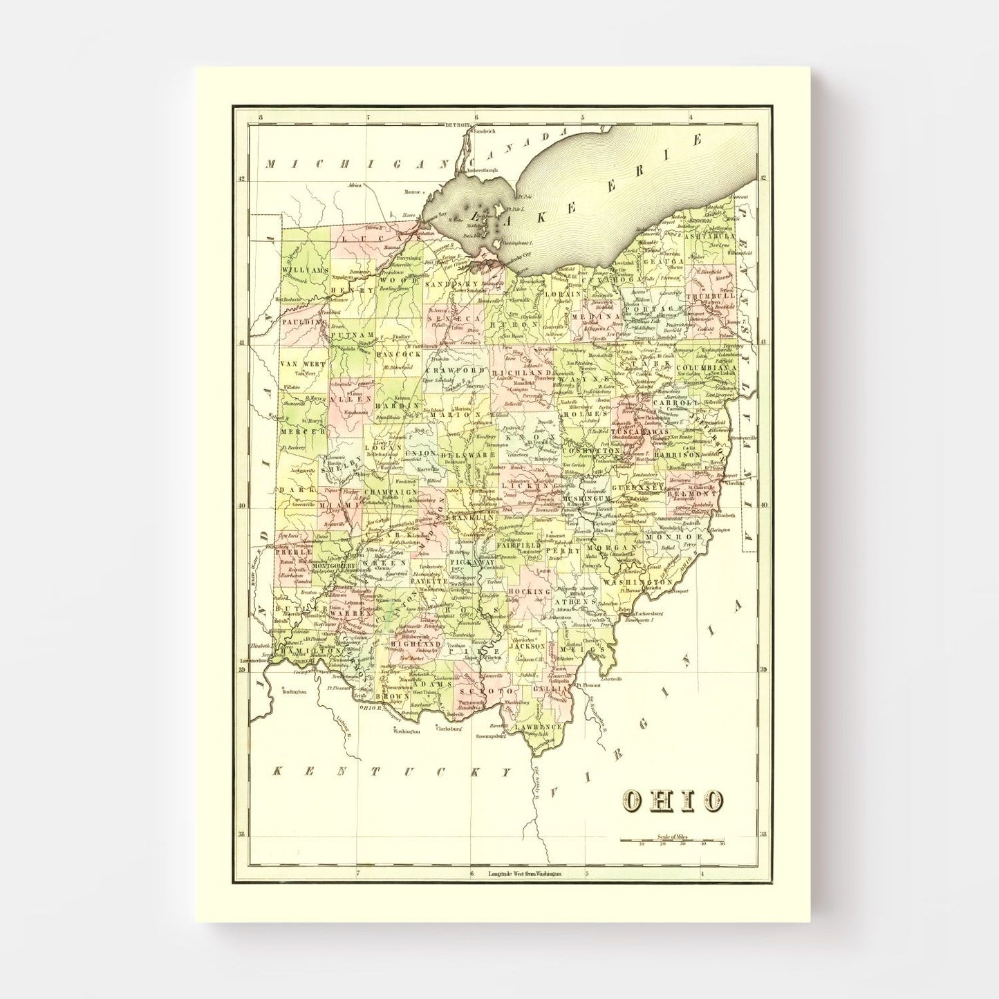 Vintage Map of Ohio, 1838