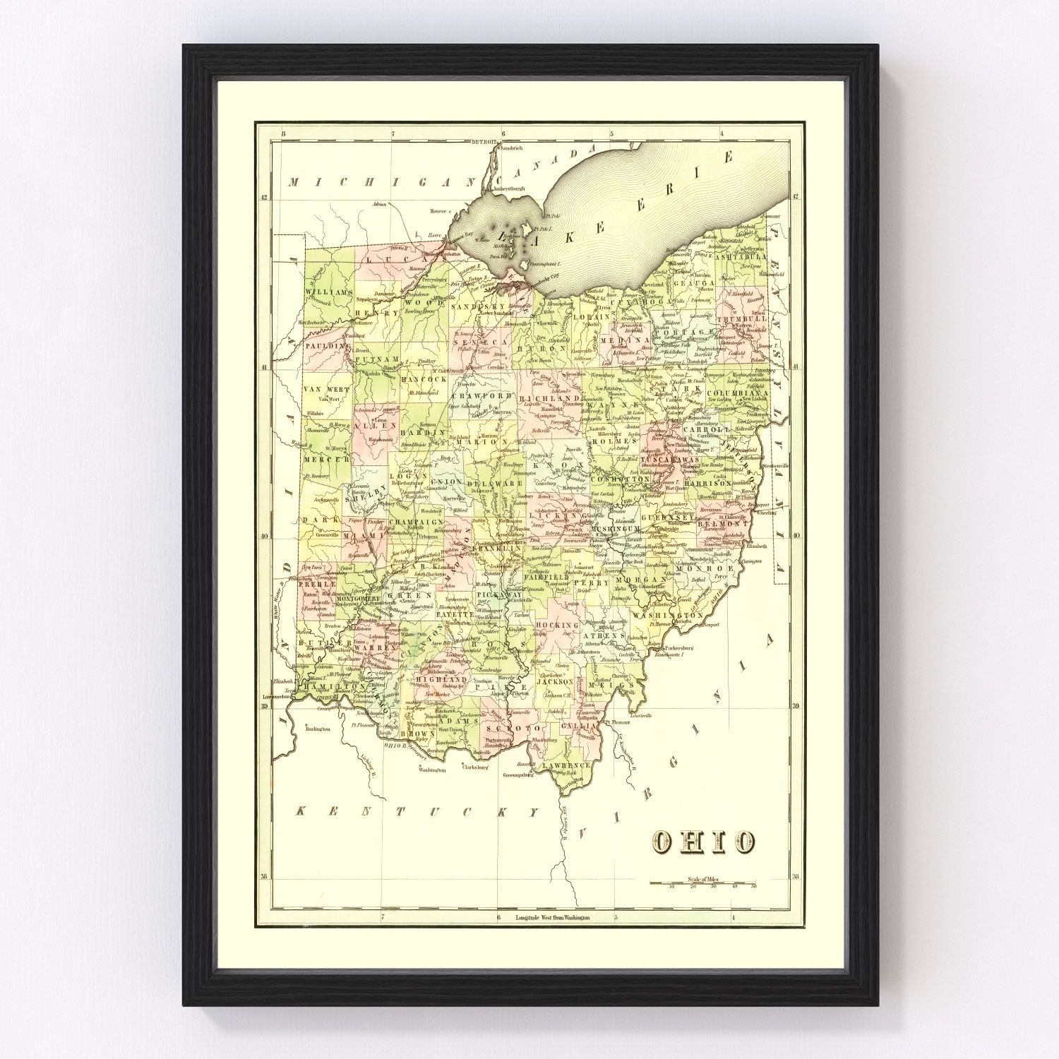 Vintage map of Ohio, 1838