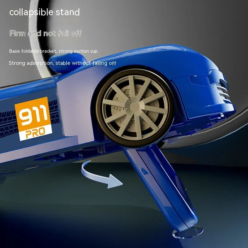 racing car steering wheel toy on tabletop with stand