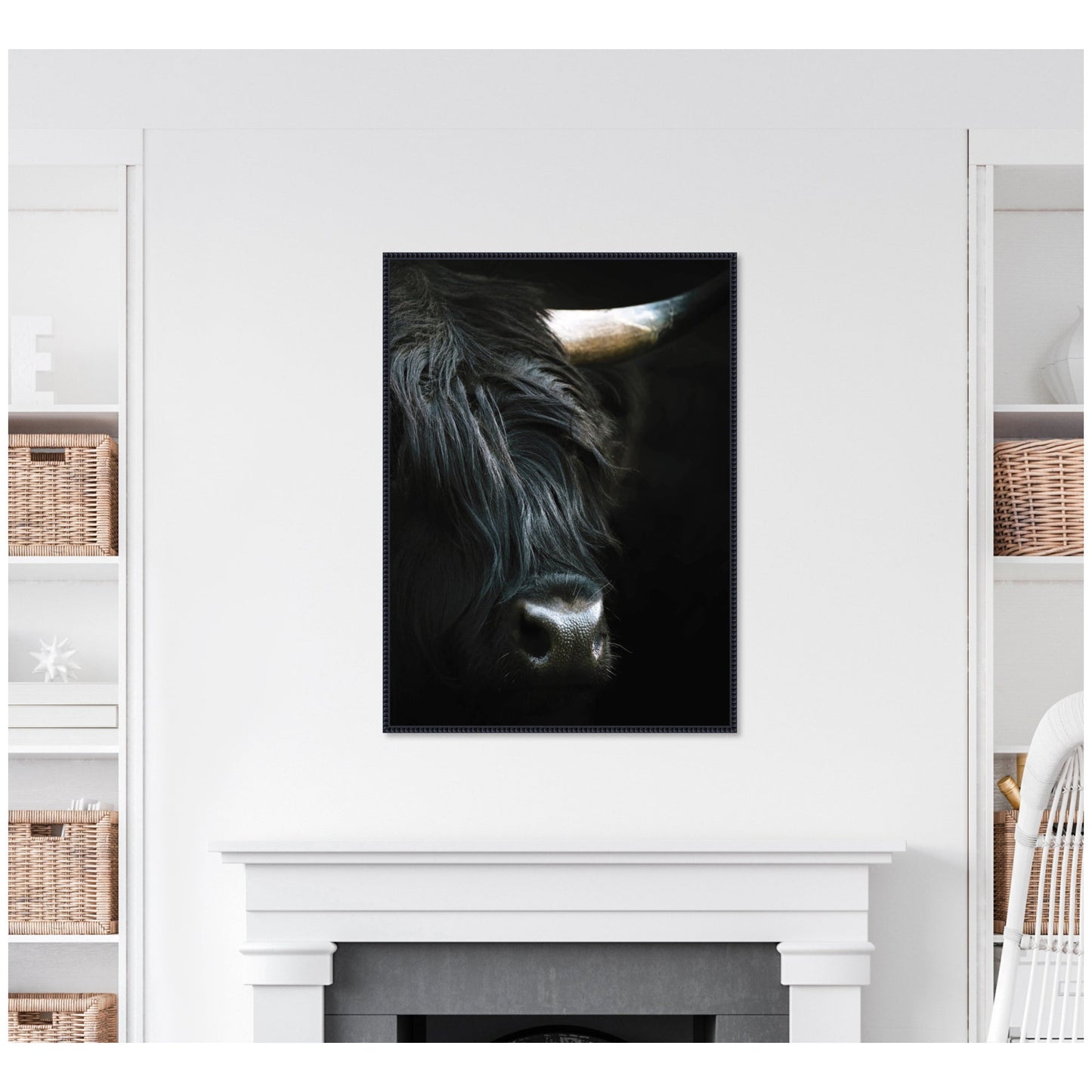 Minimalist Black Highland Cow Framed Canvas Wall Art