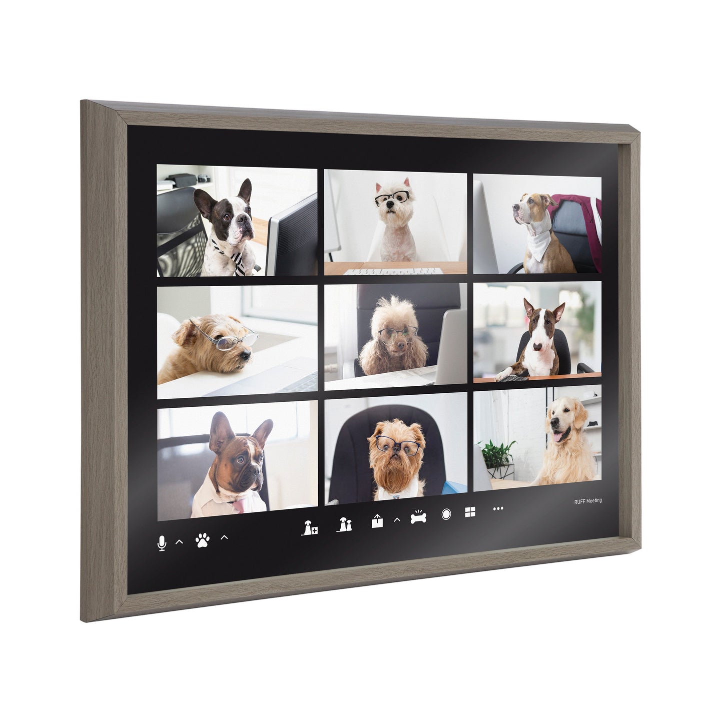 Video chat dogs framed glass wall art