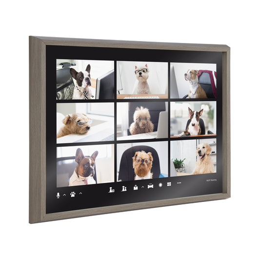 Video chat dogs framed glass wall art