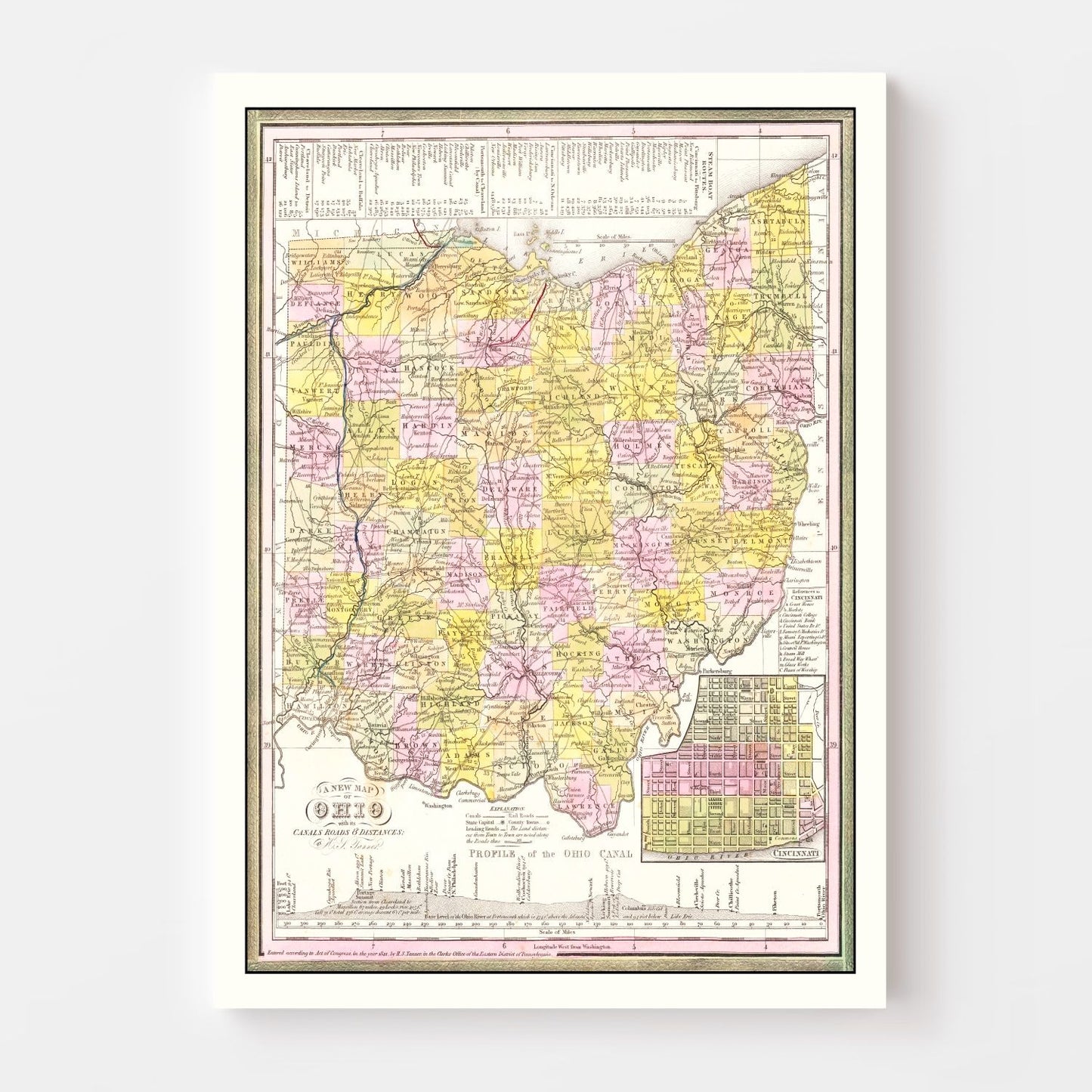 Vintage Map of Ohio, 1844