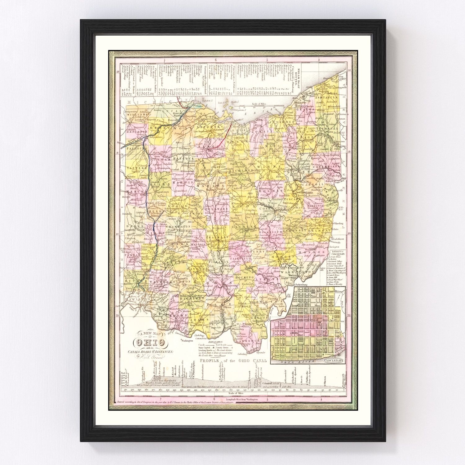 Vintage map of Ohio, 1844