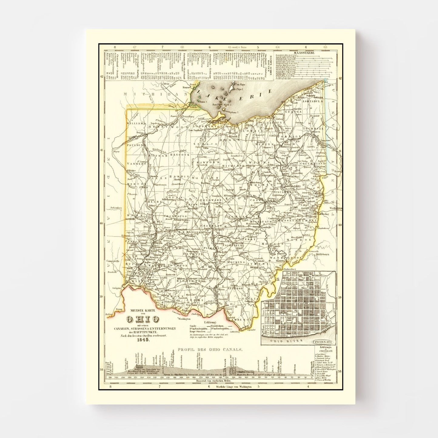 Vintage Map of Ohio, 1845