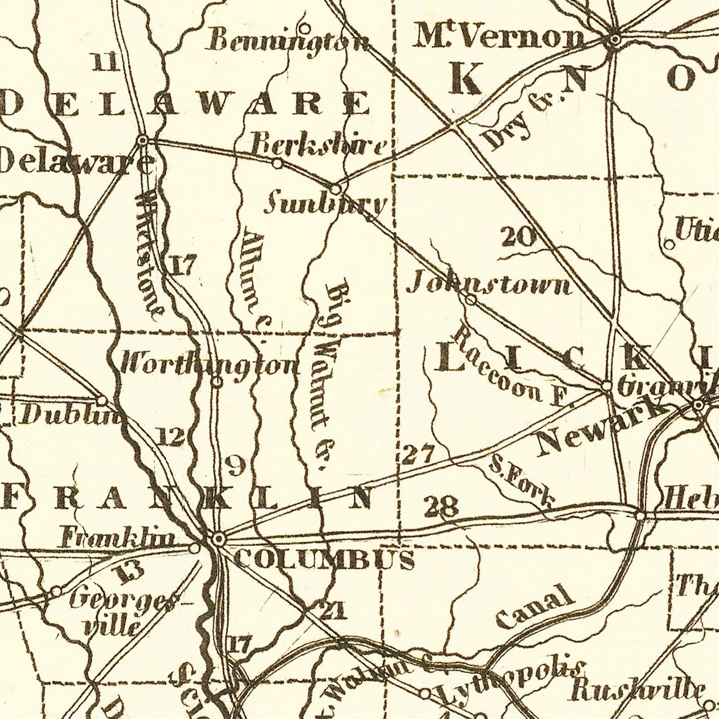 Vintage Map of Ohio, 1845