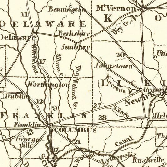 Vintage Map of Ohio, 1845