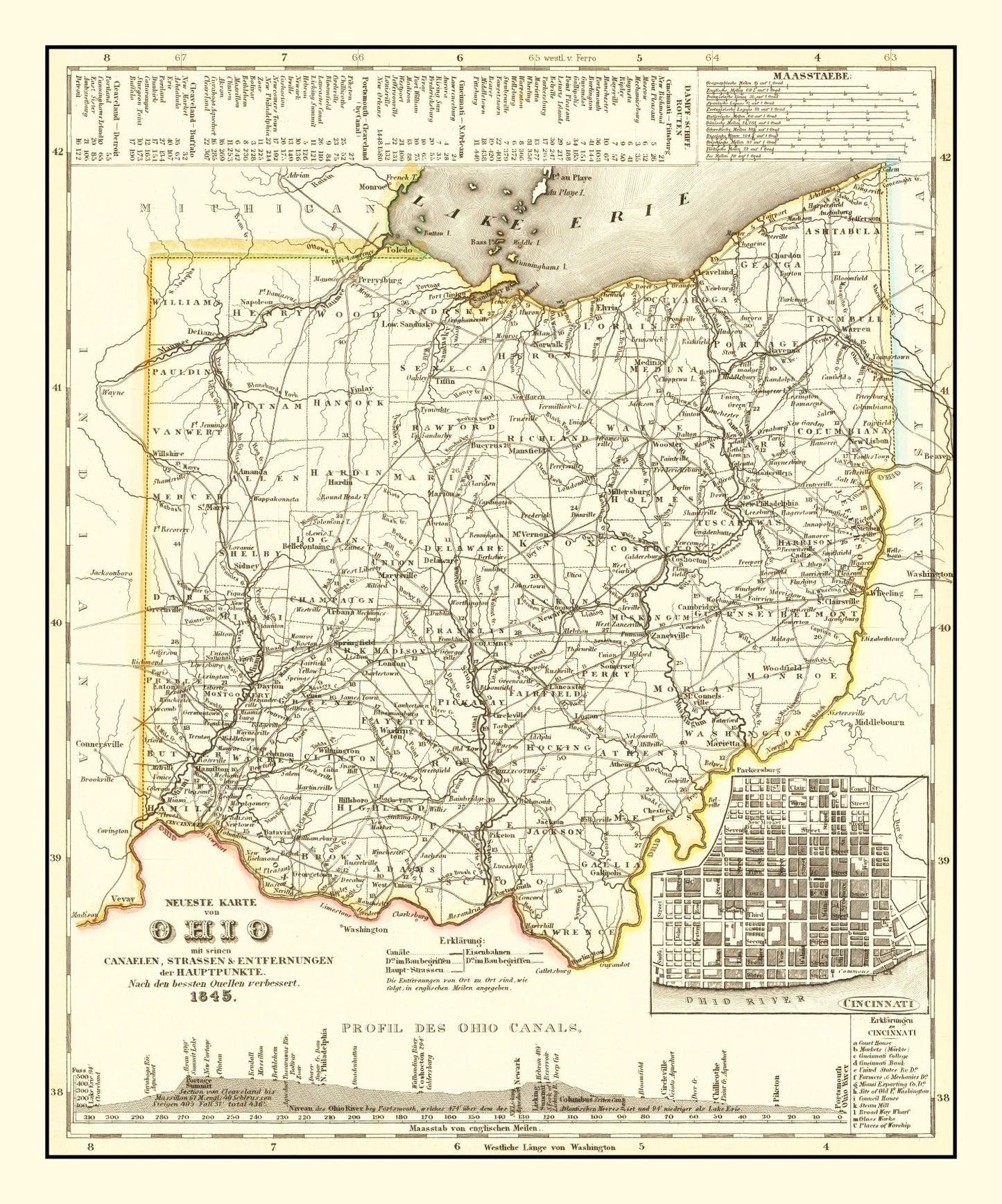 Vintage Map of Ohio, 1845