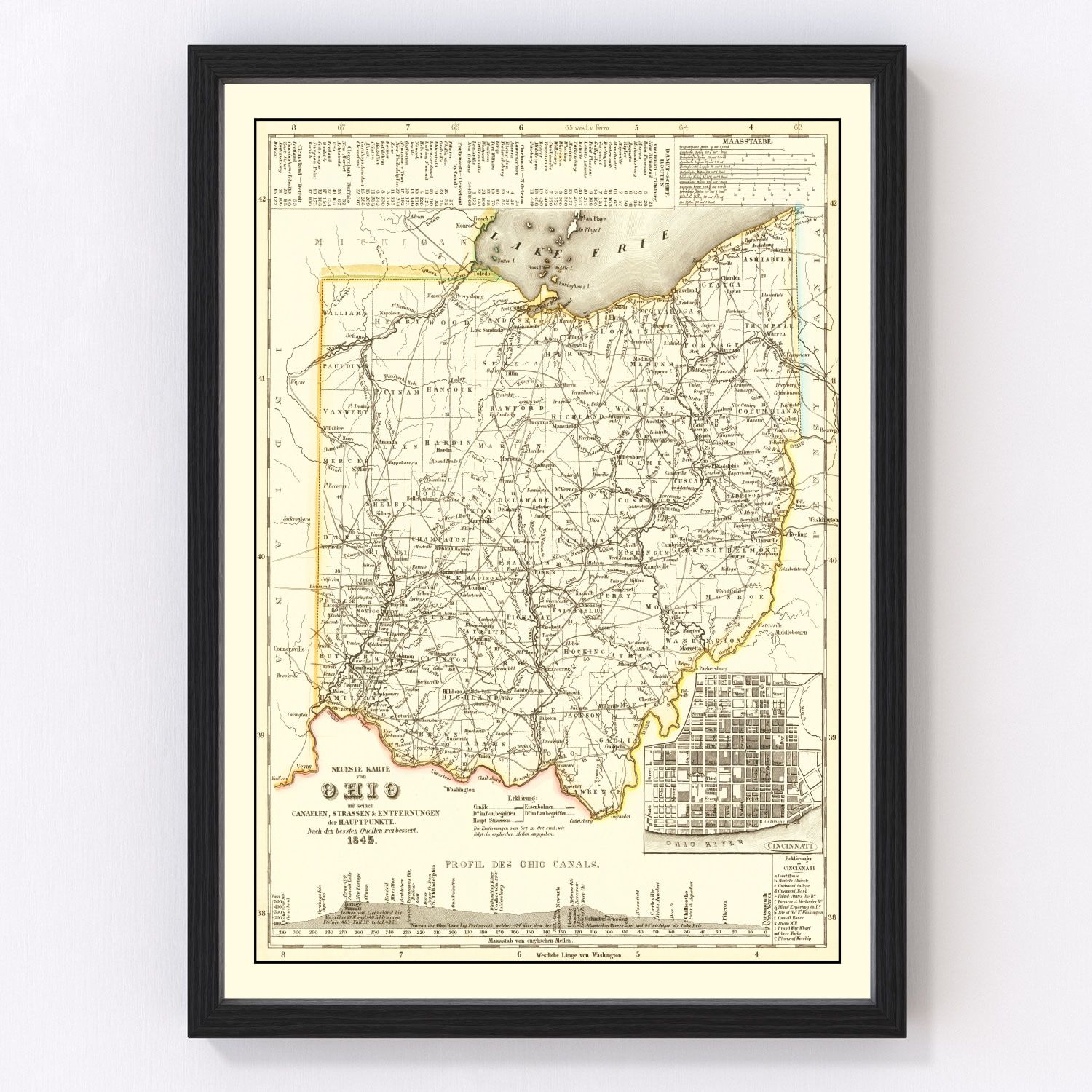 Vintage map of Ohio, 1845