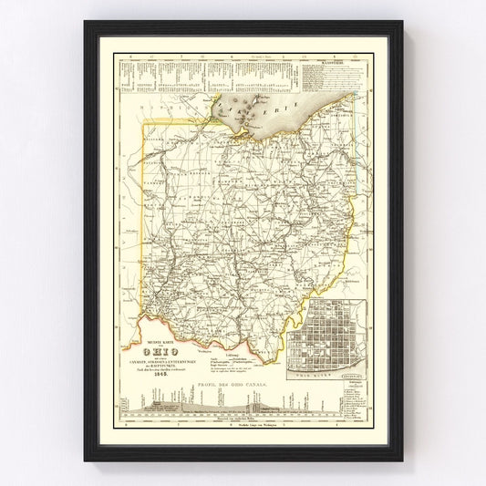 Vintage map of Ohio, 1845