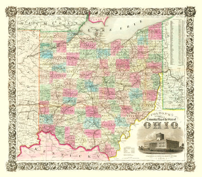 Vintage Railroad Map of Ohio, 1852