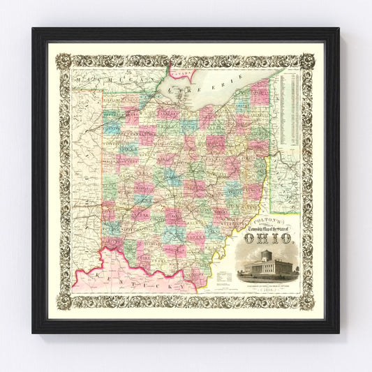 vintage railroad map of Ohio, 1852