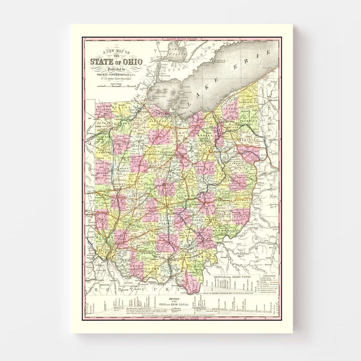 Vintage Map of Ohio, 1854