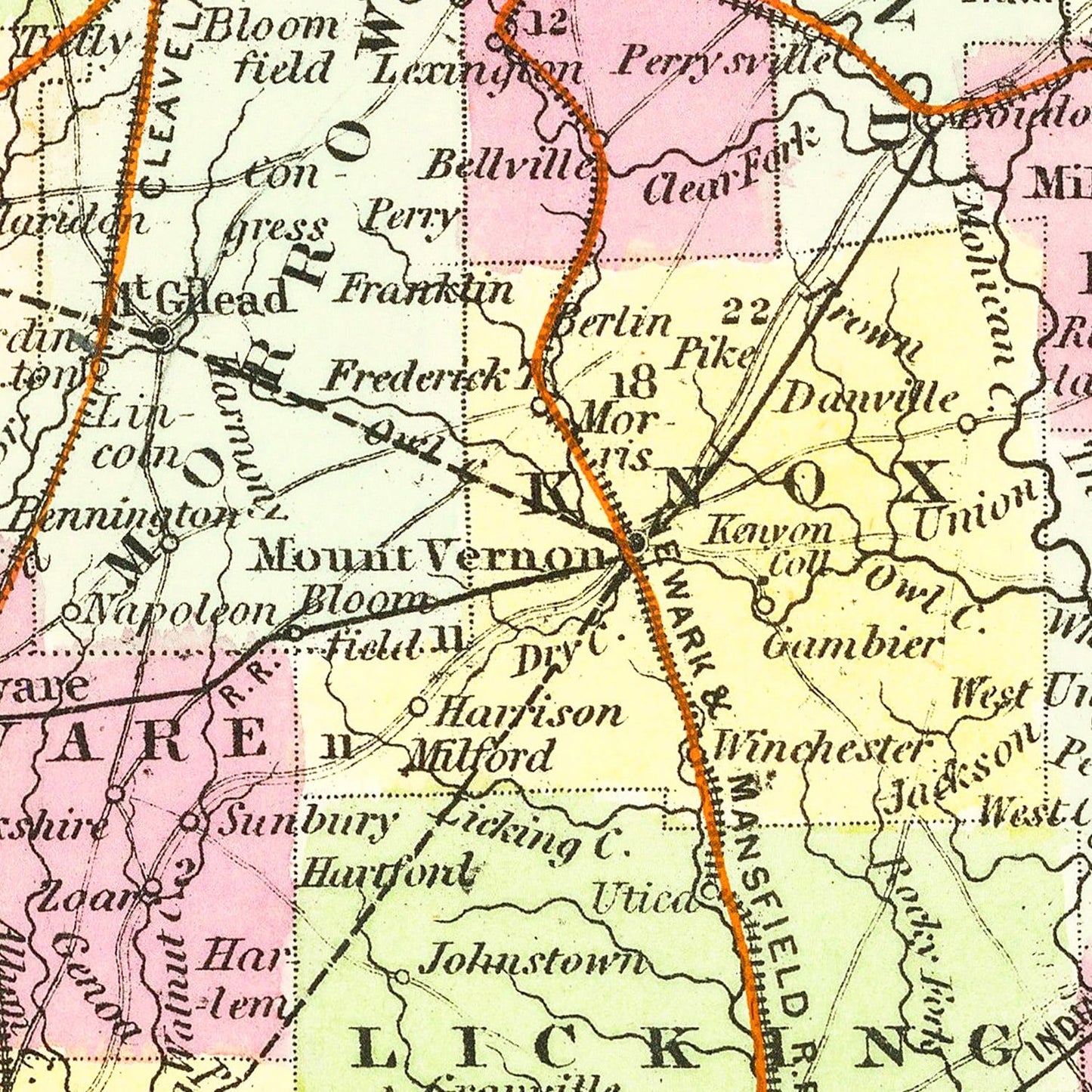 Vintage Map of Ohio, 1854