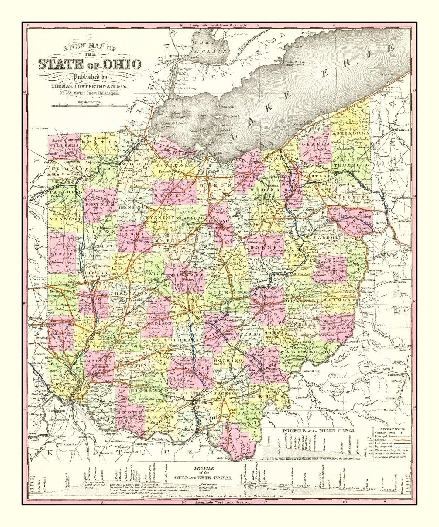 Vintage Map of Ohio, 1854