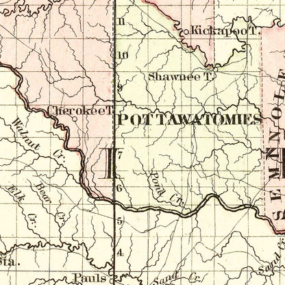 Vintage Map of Indian Territory, Oklahoma, 1872