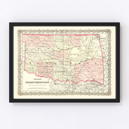 Vintage map of Indian Territory, Oklahoma, 1872