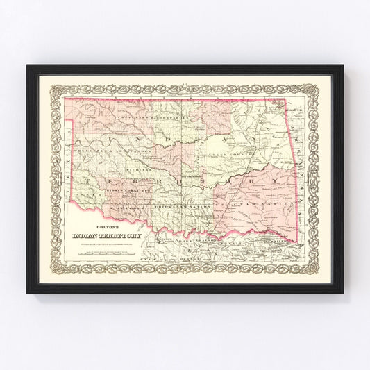 Vintage map of Indian Territory, Oklahoma, 1872