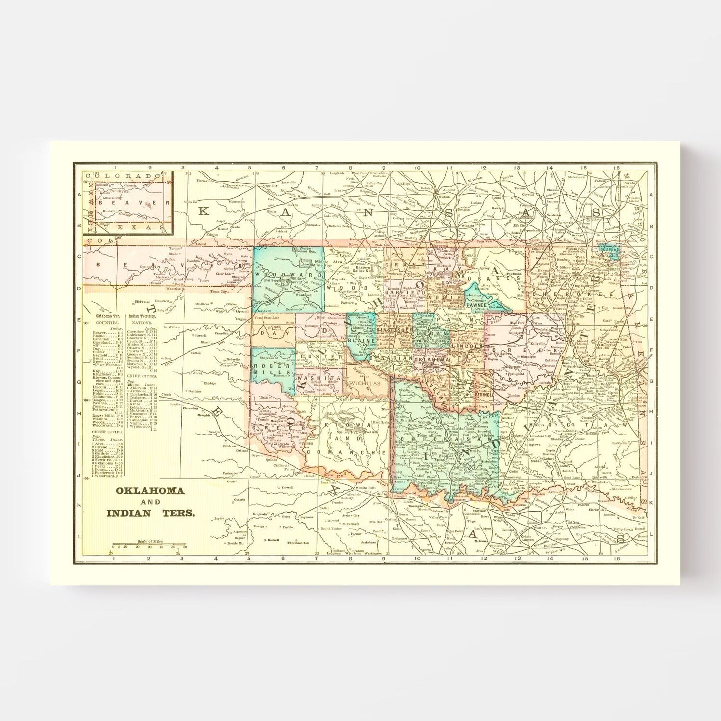 Vintage Map of Oklahoma, 1899